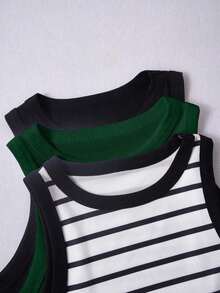 Camiseta De Mujer Con Cuello Redondo De Color Sólido En Verano Para Uso Casual - Verde Oscuro - Ver 6