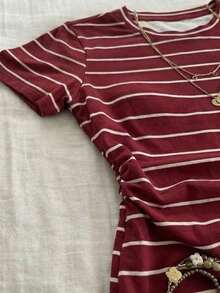 Camiseta de rayas que afina la cintura para mujer, de estilo casual y versátil para el día a día y la moda, para el verano - Multicolor 3 - Ver 3