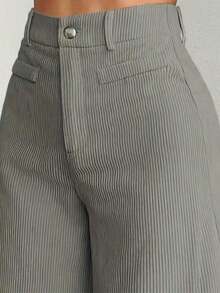1 pieza Pantalones con bolsillo y cremallera de unicolor de poliéster, adecuados para el uso diario en primavera, otoño e invierno - Gris - Ver 4