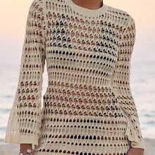 Swim Vcay Women's Backless Tie-Back Long Sleeve Cover Up - Beis - Ver 4