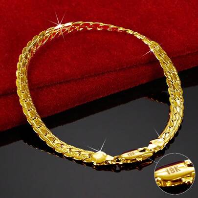8 Inch 925 Silver Plated 18K Gold Bracelet 5MM Sideways Chain Bracelet For Woman Men Fashion Wedding Engagement Jewelry Gifts