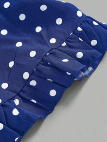 Avant Conjunto de camiseta sin espalda con cuello halter de estilo romántico de vacaciones con lunares y cuadros para mujer - Azul - Ver 8