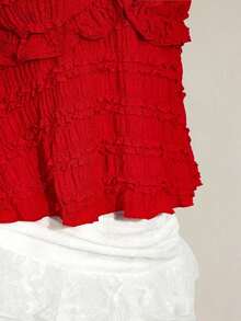 Blusa de tirantes de mujer con volantes de tela texturizada de unicolor para el verano y vacaciones - Rojo - Ver 10