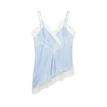 Seelio Nuevo Top de estilo lencería sexy con decoración de encaje, estilo europeo y americano, para mujer, color negro, para verano - Azul - Ver 2