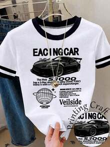 Camiseta de manga corta de cuello redondo a rayas para mujer, de uso versátil y casual para uso diario - Multicolor 8 - Ver 1