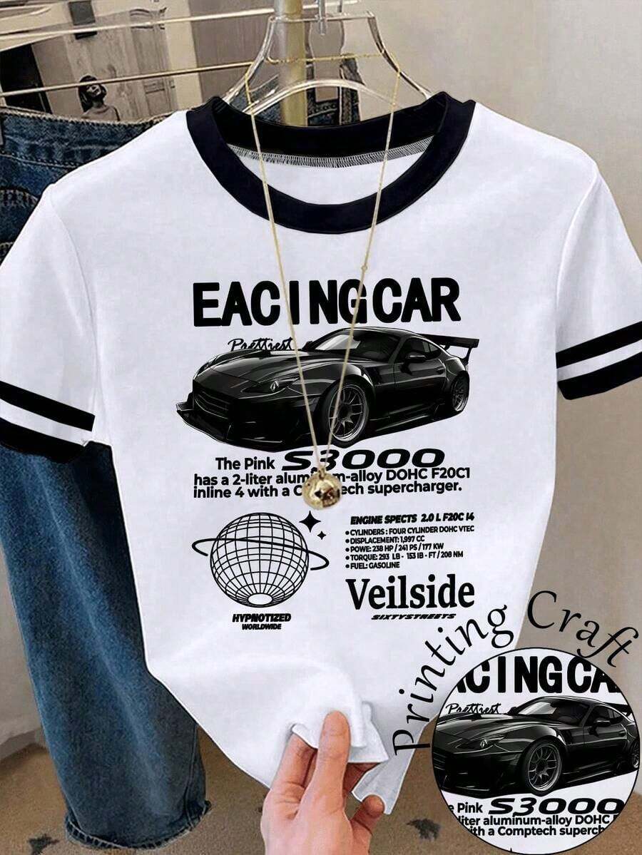 Camiseta de manga corta de cuello redondo a rayas para mujer, de uso versátil y casual para uso diario - Multicolor 8 - Ver 1