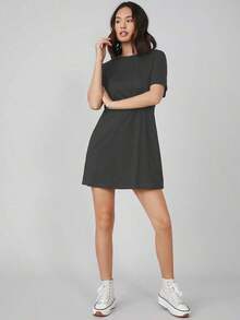 Vestido corto de mujer de unicolor para uso casual, diario y de fiesta - Gris Oscuro - Ver 7