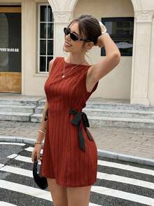 Vestido coreano de mujer con estampado de lunares, lazo y tirantes versátil y de moda - Rojo - Ver 6