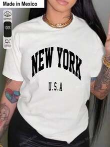 Talla grande1 Pieza Camiseta de Mujer con Estampado, Estilo Realista de Moda, Camiseta Negra con Detalle de Lazo Rosa en la Espalda, 1 PC Camiseta de Cuello Redondo para Mujeres, 180g 100% Algodón Puro, Fresca y Cómoda para la Vida Casual, Deporte, Gimnasio, Viaje, Regalo, Vacaciones de Verano, Día de la Independencia de Méxicoplayera de hombretops sudaderas para mujer Y2k Camiseta Camisa De - Blanco - Ver 9