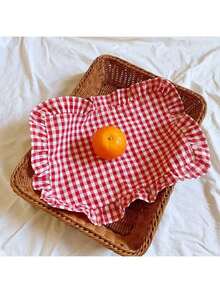 1/2/4pcs Red Plaid Placemats With Ruffle Edges, Round Coasters, Modern Minimalist Tabletop, Coffee/Tea Accessories, Photography Backdrop - Multicolor - View 7