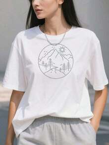 Comfortable1 camiseta Sunrise-Mountain-Nature-Hiking-Camping-Outdoors-Mountains, 210g, 100% algodón, los diseños están impresos. Unisexo. Camiseta de manga corta holgada y versátil para mujer. - Blanco - Ver 3