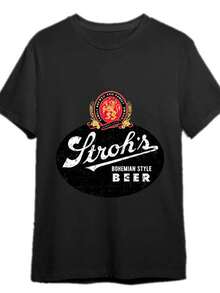 Men's T-Shirt With Strohzeugs Beer Logo - Casual Short-Sleeved Cotton T-Shirt In Bavarian Style With The Beer Brand Logo, Machine Washable, With A Round Neck, Suitable For Year-Round Wear And German-Themed Parties. Loose And Comfortable Fit. - Black - View 1