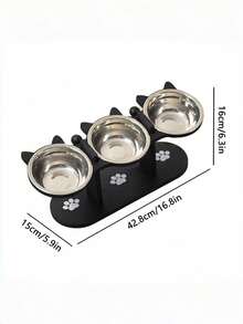 Adjustable Elevated Cat Bowl, 15° Tilted Angle, Suitable For Cats, Puppies And Small Pets. Dog Raised Feeding Station With 3 Stainless Steel Bowls, Adjustable Feeder For Convenient Food And Water Placement. - 720ml - View 9