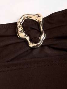Vestido mini ajustado y sexy sin tirantes con hebilla de metal para mujer - Marrón Mocha - Ver 5