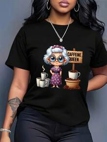 Talla Grande - Camiseta Divertida con Estampado de Amante del Café para Mujer - Camiseta Suave y Transpirable de Corte Holgado con Texto "Reina del Café" - Camiseta Casual de Uso Diario para Mujer - Regalo Perfecto para Amantes del Café y Abuelas - Top Casual para Todas las Temporadas, Ropa Casual, Estampado de Dibujos Animados, Material Cómodo, Camiseta de Manga Corta, blusas para mujer, Camisetas Gráficas de Verano para Mujer, Camiseta Casual Estampada para Mujer, Manga Corta y Cuello Redondo, Moda Urbana Local de Primavera/Verano. - Blanco - Ver 7