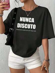 Short Sleeves. The Printed Phrase Expresses Confidence And Humor With The Message "I Never Argue, I Simply Explain Why I'm Right," Conveying Modern Elegance. Women's T-Shirt, 100% Cotton, Casual, Comfortable For Everyday Wear. Leisure. - 黑色 - 查看 7