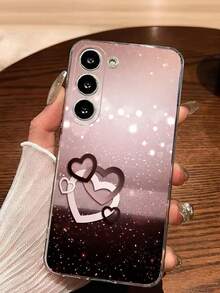 1件時尚高端多心形手機殼 透明軟殼保護套 適用於 Galaxy A04e/12/A13/A14/A34/A50/A52/A53/A54/S21/S22/S23/S24/S25/S25Ultra，此圖案為平面印刷，非莫桑鑽 - 無色 - 查看 4