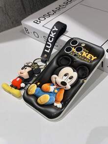 Disney Mickey Mouse Phone Case With Mickey Charm And Lanyard - Cute Mickey Protective Case With Casual Overalls And Black Background Design, Equipped With Delicate Mickey Decorative Lanyard And Beaded Bracelet For Easy Carrying, Compatible With IPhone 17, 16, 15, 14, 13, 12, 11 Pro Series, Ideal For Birthdays, Holidays, Anniversaries, Graduation Gifts, Or Any Special Occasion To Surprise Family, Friends, Classmates, And Loved Ones. - 白色 - 查看 7