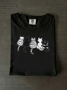 Women's Casual Short Sleeve T-Shirt 1pc Comfortable Round Neck Soft Adorable T-Shirts Tops_53 Breathable Soft Fabric Round Neck Tops Ladies (Hoado Cut) - 黑色 - 查看 1