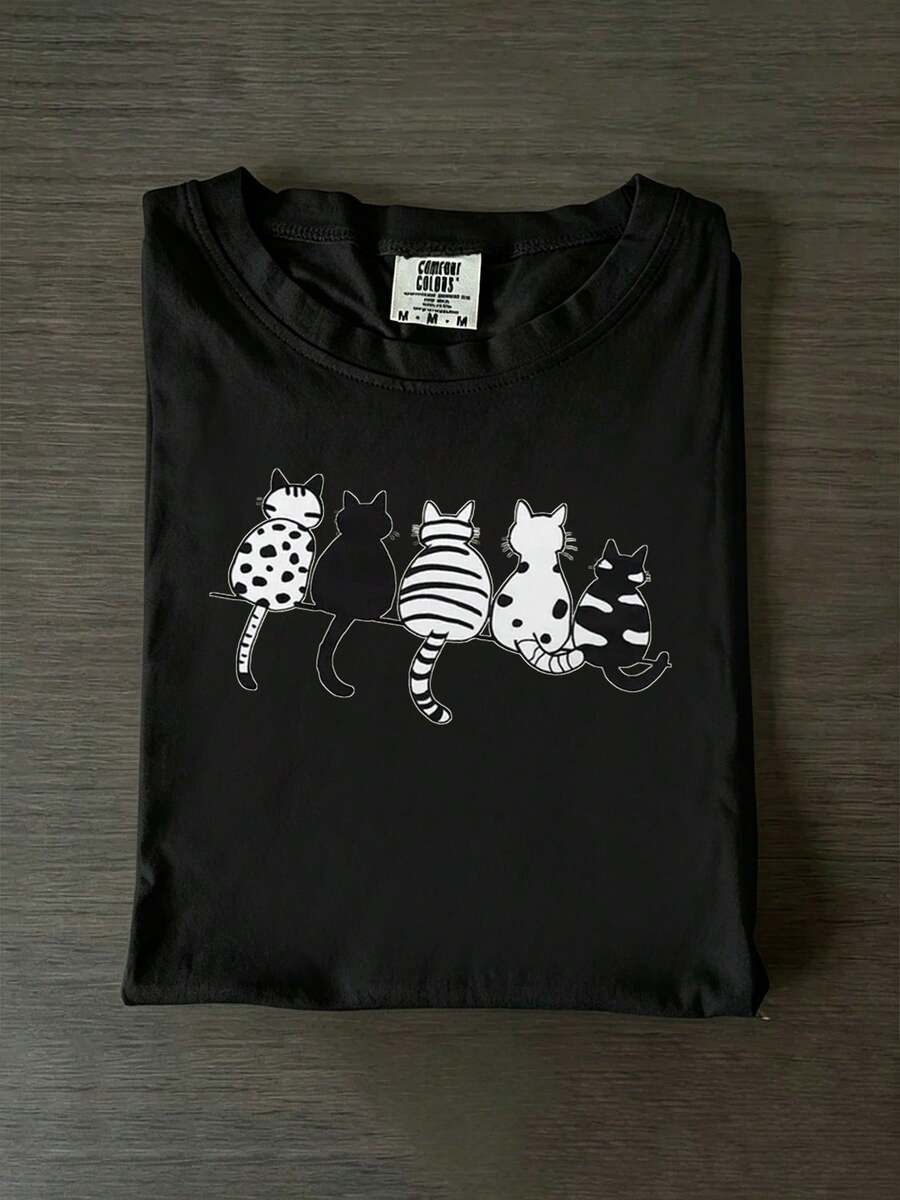 Women's Casual Short Sleeve T-Shirt 1pc Comfortable Round Neck Soft Adorable T-Shirts Tops_53 Breathable Soft Fabric Round Neck Tops Ladies (Hoado Cut) - 黑色 - 查看 1