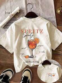 Camisas De Mujer Camiseta Casual De Manga Corta Y Cuello Redondo Para Mujer De Talla Grande Con EstéTica Retro "Aperol Spritz Es Siempre La Respuesta" Para El Verano. - Albaricoque - Ver 7