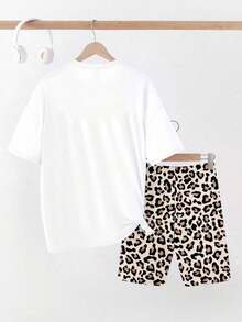Conjunto de camiseta y pantalones cortos de ciclista con estampado gráfico de número 13 y eslogan, de moda casual para mujer - Multicolor 11 - Ver 2