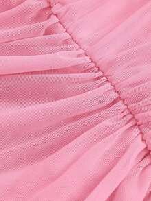 Top de hombros descubiertos fruncido de malla - Rosa - Ver 3
