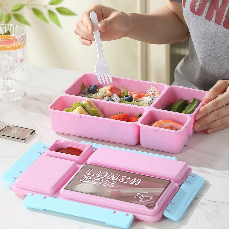 Boîte à lunch bento pour adultes, avec ustensiles, lavable au lave-vaisselle et au four, étanche, empilable, boîte à lunch pour le travail, le pique-nique, l'école - Multicolore - Voir 1