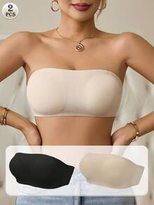 CELILIN 2pcs Strapless Bras, Seamless Invisible Bras, Suitable For Off Shoulder/Spaghetti Strap Dresses - Multicolor - View 1