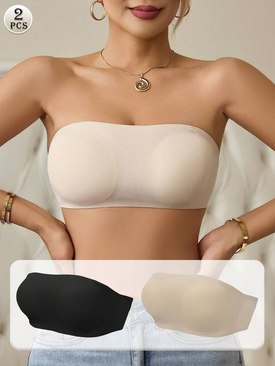 CELILIN 2pcs Strapless Bras, Seamless Invisible Bras, Suitable For Off Shoulder/Spaghetti Strap Dresses - Multicolor - View 1
