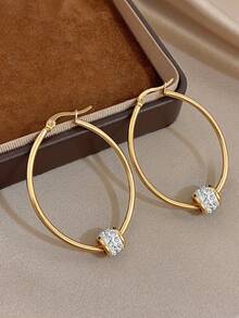 1Pair Large Hoop Earrings For Women Rhinestone Golden Hoop Earrings Stainless Steel Earrings For Mother Day Valentine Party Vacation Festival Jewelry Gifts - Multicolor - View 14