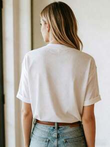 Camisa de estilo vaquero para mujer 2026, color turquesa, informal y elegante, ropa deportiva, 100% algodón, transpirable y cómoda, cuello redondo, manga corta, camiseta de punto, a la moda para uso diario en verano - Camiseta unisex holgada 100% algodón. - Blanco 2 - Ver 3