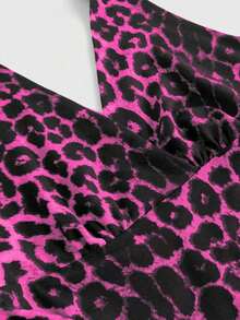 Punk Parte superior con estampado de leopardo y cuello de halter para mujer, escuela - Rosa Fucsia 2 - Ver 4