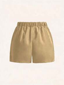 Pantalones cortos casuales de unicolor para mujer talla grande, versátiles para el verano - Caqui - Ver 2