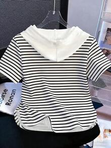 Camiseta con capucha y cremallera asimétrica de manga corta, nueva diseño de top casual para primavera/verano - Multicolor 2 - Ver 2