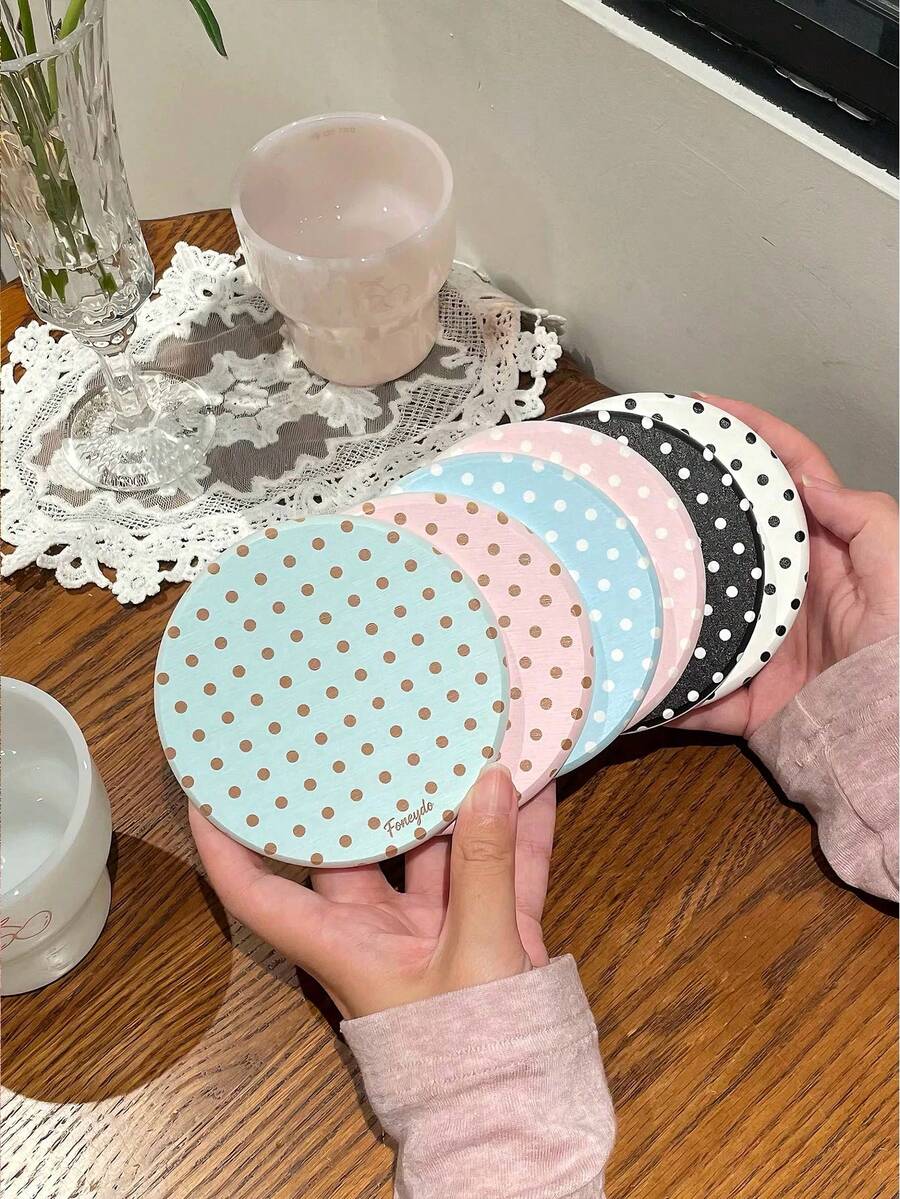 1pc Original Coaster, Unique Diatomite Tabletop Absorbent Pad, Polka Dot Round Coaster, Minimalist Style, Suitable For Kitchen, Bedroom, Living Room - Multicolor - View 1