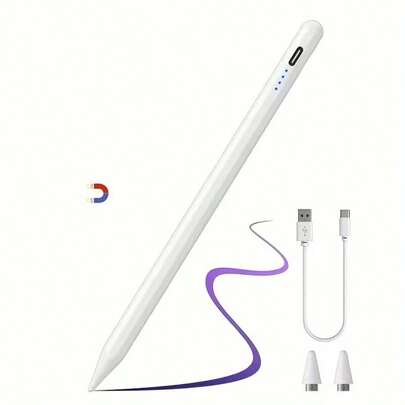 适用于 iPad/安卓平板电脑的触控笔，书写流畅，充电迅速，高精度高灵敏度电容笔，适用于 95% 的触摸屏设备（包含 2 个替换笔尖和 Type-C 充电线），适用于学习、商务、游戏，可放松手指，提高书写精度。笔记本笔、商务笔、时尚笔、专业触控笔，品质卓越，包含替换笔尖，电容式触控笔，适合办公人员和专业人士使用。