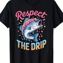 Camiseta con estampado de pesca - diseño 'Dignity Rips', con estampado de pez saltando con caña de pescar, camisa casual de manga corta y cuello redondo para exteriores - forma - Ver 1