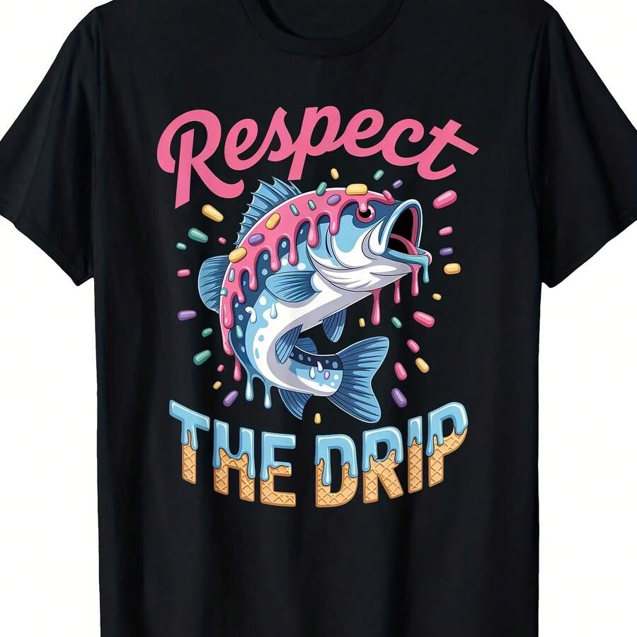 Camiseta con estampado de pesca - diseño 'Dignity Rips', con estampado de pez saltando con caña de pescar, camisa casual de manga corta y cuello redondo para exteriores - forma - Ver 1
