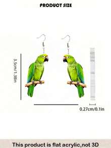 2D Flat Green Parrot Acrylic Drop Earrings, Double-Sided Printed, Flat Acrylic Material, Creative Fashion Earrings, Exquisite Gift - Green Parrot - View 4