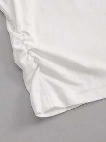 Camiseta de manga corta minimalista de unicolor para mujer, uso casual de todos los días - Blanco - Ver 4
