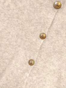 1 pieza Chaleco de punto de mujer minimalista de unicolor con botón de metal suave, parte superior casual versátil, suéter de moda de cuello redondo - Albaricoque - Ver 5