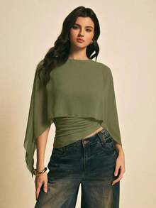 uello chal marrón para mujer, blusas elegantes para mujer, blusas casuales para mujer, apropiada para uso diario, salir, ir y venir en otoño/invierno, blusa de manga de murciélago, blusa marrón café, blusa marrón oscuro - Verde militar - Ver 6