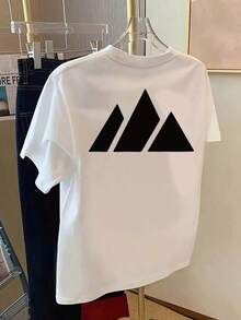 Camiseta de manga corta de talla grande para mujer - Camiseta básica casual de corte holgado, elegante top de poliéster, camiseta de manga corta con estampados de montañas y cordilleras en la parte delantera y trasera - Camiseta estampada de primavera/verano para mujer, artículo de moda, transpirable y cómoda. - Blanco - Ver 2