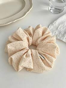 1pc Beige Polka Dot Scrunchie Soft Chiffon Hair Tie Elastic Hair Band For Women Daily Wear And Ponytail Holder And Hair Accessory - Multicolor - View 6