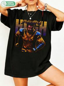 Hughhh Jackmann Wolverineee Superhero Cotton T-Shirt, -Inspired Graphic T-Shirt, Retro Style, Casual Short-Sleeved Crew Neck T-Shirt, Unisex Streetwear, Comic Fan Merch, Action Movie Shirt. - Black - View 6