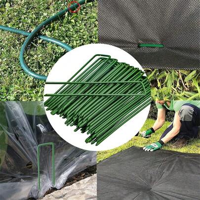 Ghim làm vườn dài 15cm, đinh ghim cảnh quan, ghim thép hình chữ U thích hợp cho thảm cỏ nhân tạo, vải cỏ, 10 chiếc/bộ