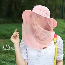 Mosquito Head Net Hat, Safari Sun Hat with Veil Mesh Protection from Insect - Rosado - Ver 7