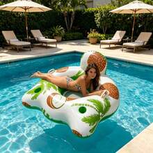 1pc Tropical Coconut Print Inflatable Pool Float With Mesh Seat And Handles, Durable Summer Pool Lounge Chair, Perfect For Outdoor Party, Pool Inflatable, Beach Essentials, Pool Float - Mixed Colors - View 5