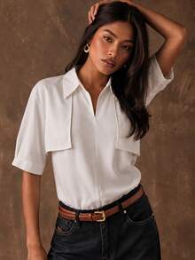 Women's Summer Casual Loose Fit Solid Color Blouse, Comfortable Design For Outdoor, Commute And Daily Wear - White - View 4